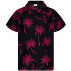 King Kameha Funky Hawaii Kısa Kol Ön Cepli Palmiye Siyah Kırmızı Erkek Gömlek