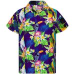 King Kameha Funky Hawaii Kısa Kol Ön Cepli Papağan Kakadu Mor Erkek Gömlek