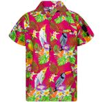 King Kameha Funky Hawaii Kısa Kol Ön Cepli Papağan Kakadu Pembe Erkek Gömlek