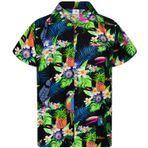 King Kameha Funky Hawaii Kısa Kol Ön Cepli Papağan Kakadu Siyah Erkek Gömlek