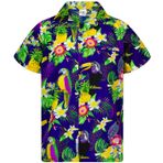 King Kameha Funky Hawaii Kısa Kol Ön Cepli Papağan Koyu Mavi Erkek Gömlek