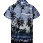 King Kameha Funky Hawaii Kısa Kol Ön Cepli Şık Çiçekli Baskılı Gri Erkek Gömlek