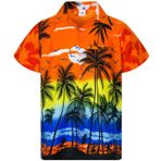 King Kameha Funky Hawaii Kısa Kol Ön Cepli Şık Çiçekli Baskılı Palmiye Turuncu Erkek Gömlek