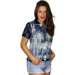King Kameha Funky Hawaii Ön Cepli Kısa Kol Baskılı Beach Negatif Siyah Kadın Gömlek