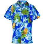 King Kameha Funky Hawaii Ön Cepli Kısa Kol Baskılı Mavi Pineapple Leaves Blue Kadın Gömlek