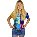 King Kameha Funky Hawaii Ön Cepli Kısa Kol Baskılı Surf Mix Kadın Gömlek