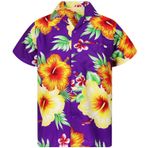 King Kameha Funky Hawaii Paradise Flowers Kısa Kol Ön Cepli Menekşe Rengi Erkek Gömlek