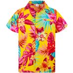 King Kameha Funky Hawaii Şık Kısa Kol Ön Cepli Ananas Sarı Erkek Gömlek