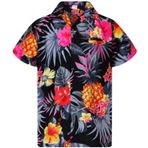King Kameha Funky Hawaii Şık Kısa Kol Ön Cepli Ananas Siyah Gri Erkek Gömlek