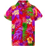 King Kameha Funky Hawaii Şık Kısa Kol Ön Cepli Kırmızı Pineapple Red Erkek Gömlek