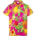 King Kameha Funky Hawaii Şık Kısa Kol Ön Cepli Mor Pineapple Pink Erkek Gömlek