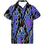 King Kameha Funky Hawaii Style Rockn Roll Alevli Kısa Kol Flames Wild Deisng Mor Erkek Gömlek