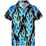 King Kameha Funky Hawaiian Kısa Kol Alevli Mavi Erkek Gömlek