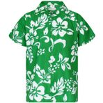 King Kameha Hawaii Funky Düğmeli Kısa Kol Yeşil Beyaz Erkek Gömlek