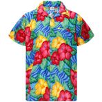 King Kameha Hawaii Funky Mono Vahşi Tropikal Çiçekler Yabani Çiçekler Tasarım Turkuaz Erkek Gömlek