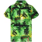 King Kameha Hawaii gömleği Erkek Funky Casual Yaka Göğüs Çantası Üniseks Kısa Kollu Sörf, Surf Grün, 3XL