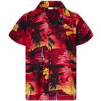 King Kameha Hawaii gömleği Erkek Funky Casual Yaka Göğüs Çantası Üniseks Kısa Kollu Sörf, Surf Rot, 3XL