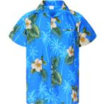 King Kameha Hawaii gömleği, kısa kollu gömlek, yazlık gömlek, parti gömleği, Smallflower-light blue, XL