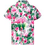 King Kameha Hawaii Kısa Kol Düğmeli Çiçekli Flamingo Beyaz Pembe Erkek Gömlek