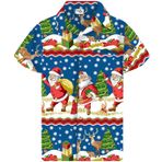 King Kameha Hawaii Kısa Kol Düğmeli Noel Mavi Erkek Gömlek