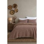 King Size Dokuma Pike Takımı 240x260 cm 2 Yastık Kılıflı Saçak Detaylı Örtü Seti Bordo