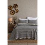 King Size Dokuma Pike Takımı 240x260 cm 2 Yastık Kılıflı Saçak Detaylı Örtü Seti Gri