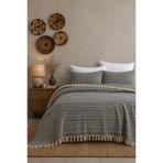 King Size Dokuma Pike Takımı 240x260 cm 2 Yastık Kılıflı Saçak Detaylı Örtü Seti Lacivert