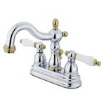 Kingston Brass KB1604PL Heritage 4 İnç Centerset Lavabo Bataryası Porselen Kol Saplı, Parlak Krom ve Parlak Pirinç