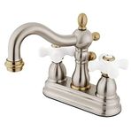 Kingston Brass KB1609PX Heritage 4" Centerset Lavabo Bataryası Porselen Çapraz Kolu, Fırçalanmış Nikel/Parlak Pirinç