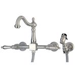 Kingston Brass KS1268ALBS Heritage Duvara Monte Mutfak Musluğu, Pirinç Püskürtücü, Fırçalanmış Nikel