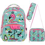 Kingston Hill Lisanslı Flamingo Ilkokul Çantası 3'lü Set Çanta + Termal Beslenme + Kalemlik - Mint Yeşil