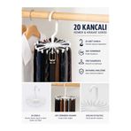 Kinlee 2’li Döner Kravat ve Kemer Askısı 20 Kancalı 360° Organizer Askı Beyaz
