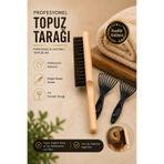Kinlee Profesyonel Topuz Tarağı Ahşap Saç Şekillendirme Fırçası 2’li Temizleme Tırmığı Seti