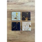 Kintsugi Sanatı Doğal Taş Traverten Bardak Altlığı 4 Lü Set