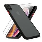 KIOMY iPhone Xs için iPhone Xs için 2 HD Temperli Cam Ekran Koruyuculu Kılıf, Yumuşak Kenarlı Şeffaf Mat Koruma Kapağı, Sert PC Arka ve TPU Hibrit Anti Sarı Flim Fit 5,8 inç Siyah