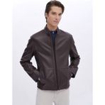 Kip Fındık Regular Fit Dik Yaka Smart Casual Koyun Derisi Deri Mont - Kahverengi - XL