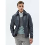 Kip Gri Regular Fit Smart Casual Koyun Derisi Deri Mont