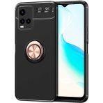 Kip GSM Vivo Y21S Kılıf Metal Yüzüklü Standlı Yumuşak Ravel Silikon Kapak - Siyah - Rose Gold