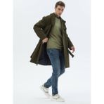 Kip Haki Oversize Fit Kruvaze Yaka Casual Dokuma Pardesü - XL