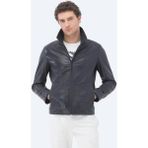 Kip Lacivert Regular Fit Bebe Yaka Smart Casual Koyun Derisi Deri Mont - XL