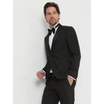 Kip Siyah Desenli Slim Fit Kruvaze Yaka Dokuma Smokin Takım Elbise 001 siyah