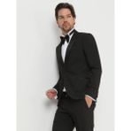 Kip Siyah Desenli Slim Fit Kruvaze Yaka Dokuma Smokin Takım Elbise - 50