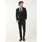 Kip Siyah Düz Modern Fit Yün Karışımlı Takım Elbise