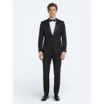 Kip Siyah Düz Slim Fit Kruvaze Yaka Dokuma Smokin Takım Elbise - 42