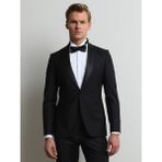 Kip Siyah Düz Slim Fit Kruvaze Yaka Dokuma Smokin Takım Elbise - 46