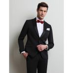 Kip Siyah Düz Slim Fit Kruvaze Yaka Dokuma Smokin Takım Elbise - 52