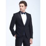 Kip Siyah Düz Slim Fit Kruvaze Yaka Dokuma Smokin Takım Elbise