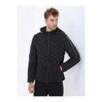 Kip Siyah Regular Fit Kapüşonlu Casual Dokuma Mont
