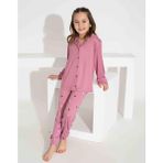 Kıpırık Baby Kız Çocuk Yakası Kalp Desenli Düğmeli Uzun Kollu Pijama Takımı - 5 Yaş - Pembe