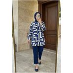 Kirazca Butik Kadın Vintage Desenli Rahat Kesim Tesettür Tunik (Ön 80 / Arka 85)